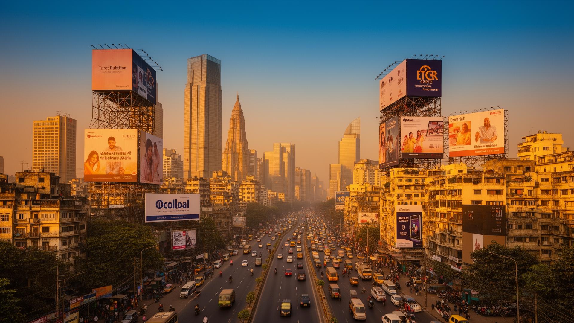 Indian city skyline with outdoor advertising hoardings
